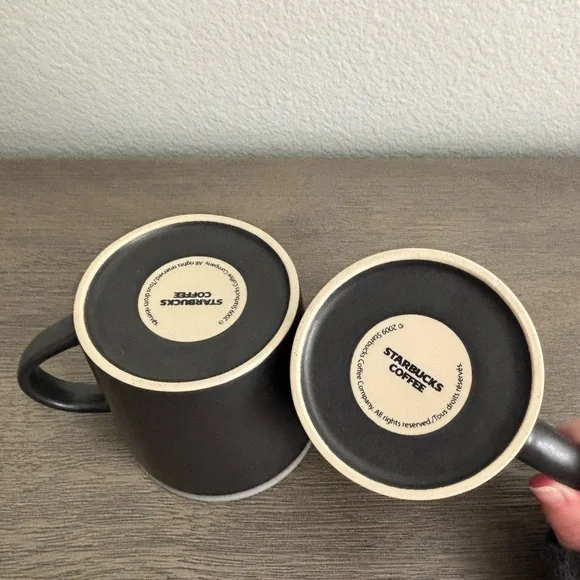 Starbucks • 2009 Matte Black Ceramic Mugs with White Glazed Rim - Set of 2 - Picture 8 of 11
